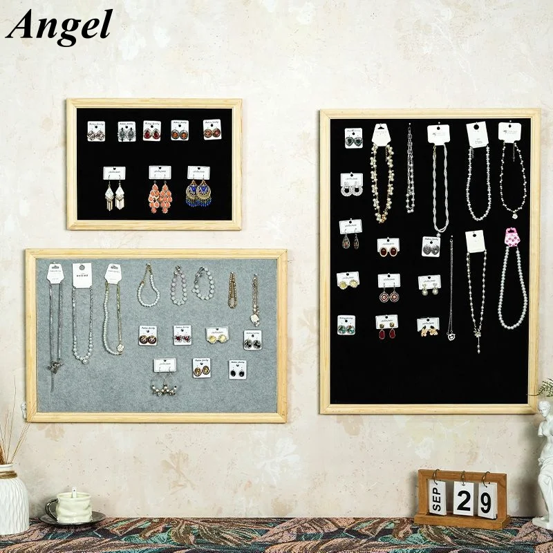 

Wooden Jewelry Display Organizer, Wall Mounted Photo Frame Earring Holder with 20 Hooks, Vintage Necklace Bracelet Storage Showc