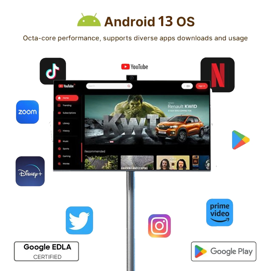 27 Inch Smart Display Screen 6+128g Wireless Android TV Portable Smart Television Rollable Smart Tv for Tiktok Mobile Tablet