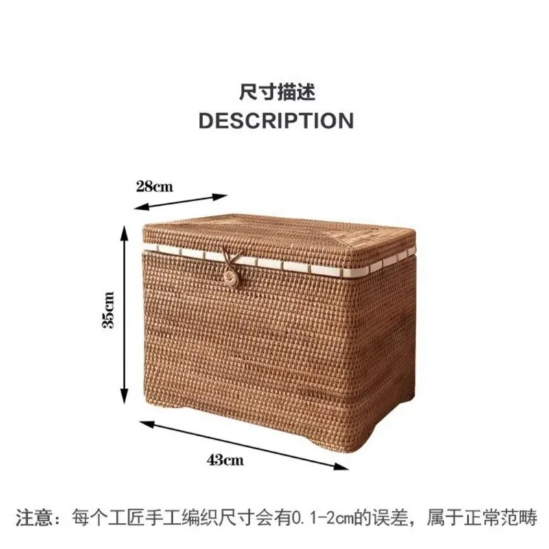 Rattan Storage Box Rectangular with Lid Dustproof Woven Basket Organizer for Wardrobe Clothing Boutique Hotel Home Decor Rustic