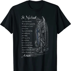 St Michael The Archangel Defend Us In battle. Thin Blue Line Prayer T-Shirt. Premium Cotton Short Sleeve O-Neck Mens T Shirt New