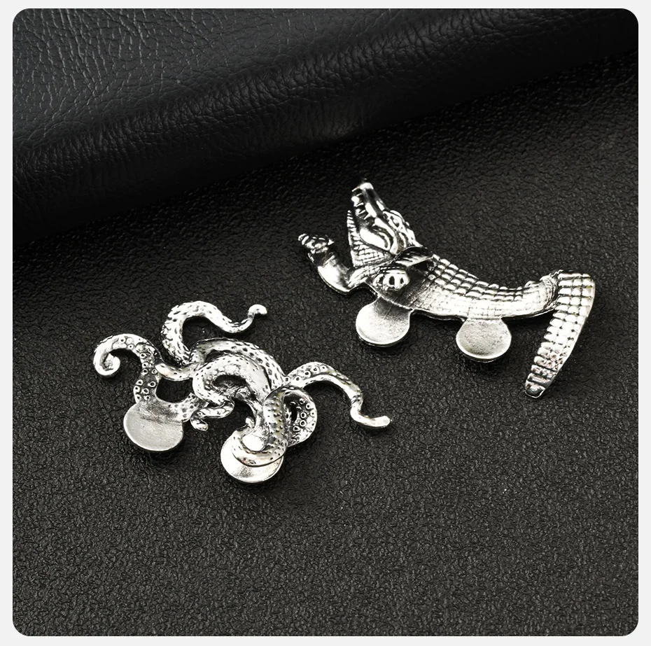 Vnox Exquisite Kreative Krokodil-Tiger-Oktopus-Tier-Taschenbrosche für Herren, Retro-Gentleman-Anzug-Accessoire, Schmuckgeschenk – Detail 5