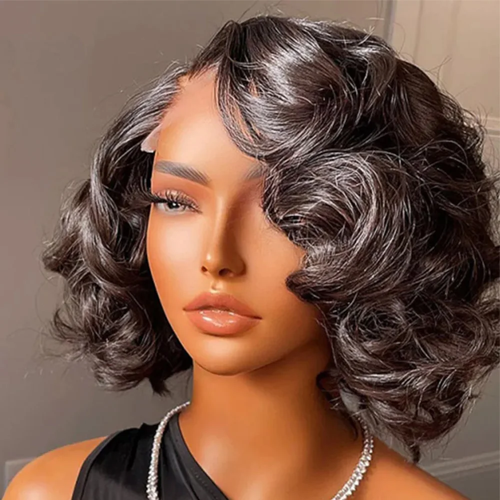 Bouncy 4*4 Lace Closure Human Hair Wigs Side Part Bouncy Curly Lace Closure Wigs Prepluck Bleach Knots High Density HairUGo