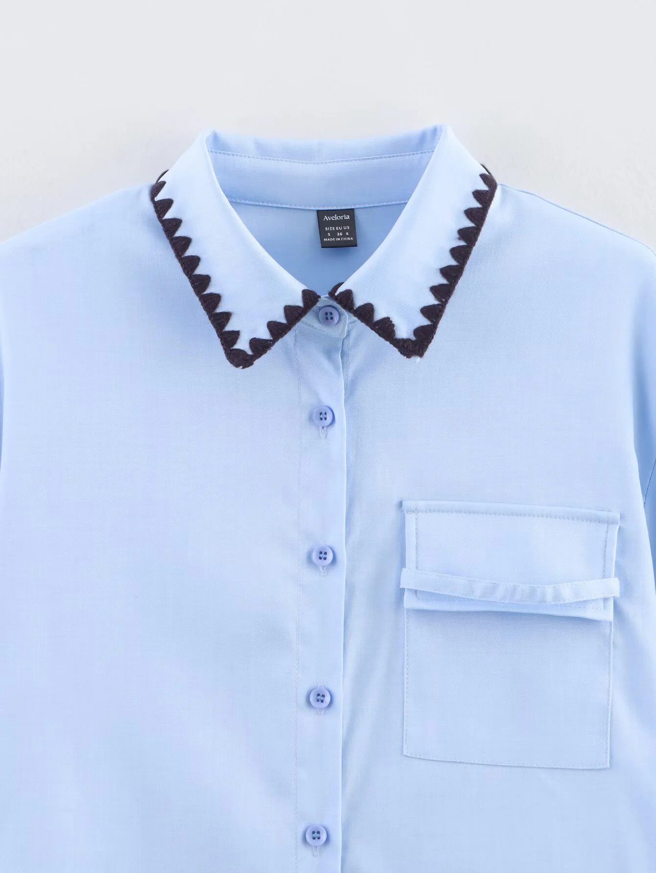 2025 Summer New Women's Fashion Style Versatile Shell Craftsmanship Blue Shirt Long Sleeve Shirt