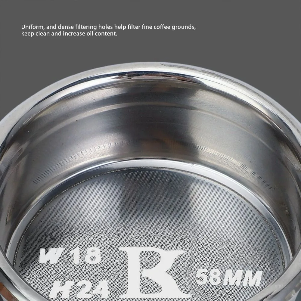 58mm Portafilter Basket High Precision Extraction 304 Stainless Steel Coffee Filter Basket Silver Portafilter Replacement Basket