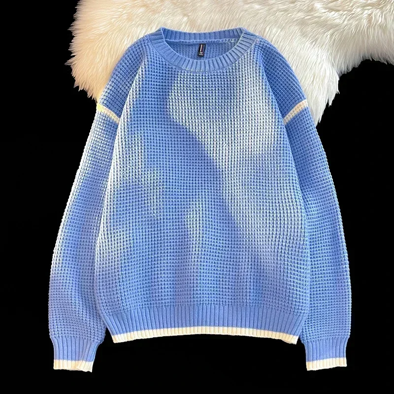 

Men's Autumn Winter Trend Crewneck Sweater Solid Color Plaid Design Sweater for Men Lazy Comfortable Casual Sweater for Men