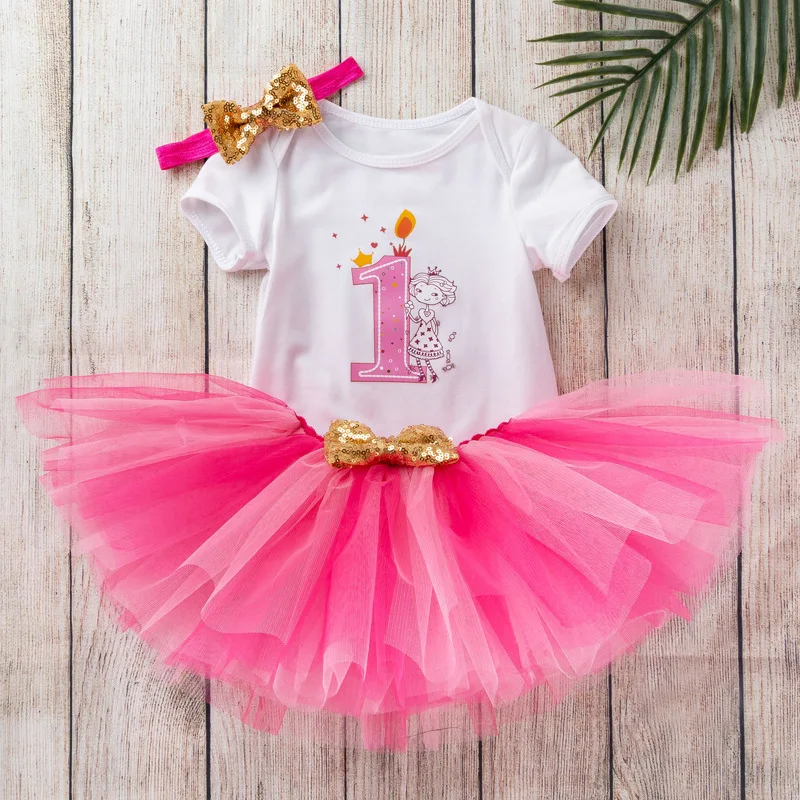 

Baby Girl Cartoon Birthday First Birthday Candy Color Handmade Dress Set Baby's 100-Day Celebration Outfit