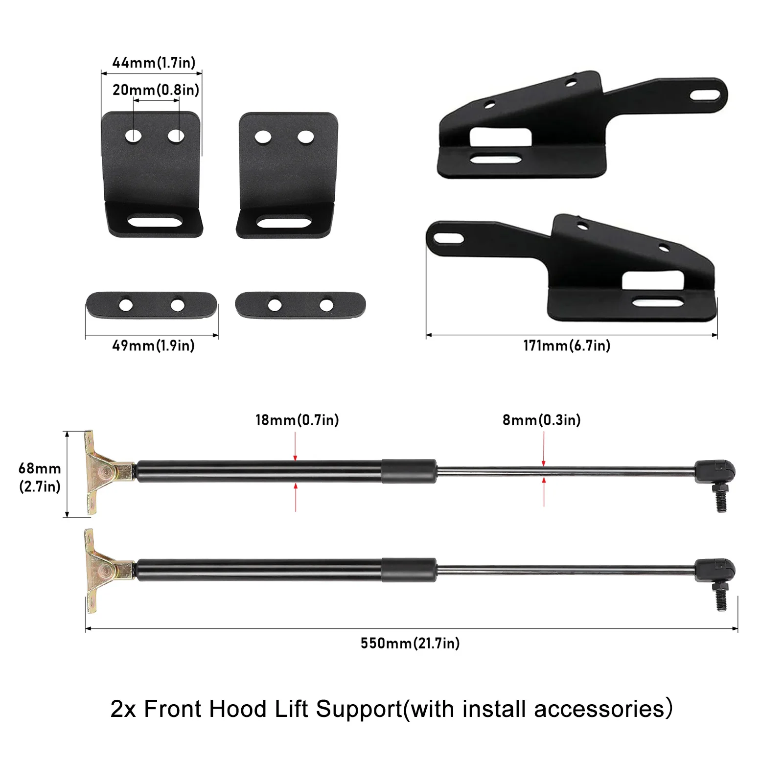 1 Pair Hood Lift Support Front Strut Gas Charged Shock for Jeep JK Wrangler & Unlimited 07-18 2/4 Door