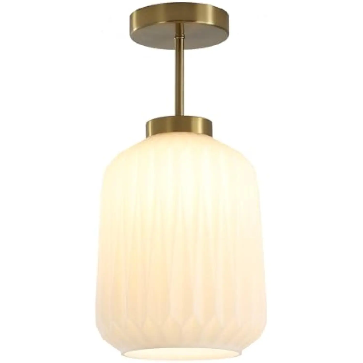 

Semi Flush Mount Ceiling Light Mid Century Interior Ceiling Light with White Striation Glass Shade Gold Ceiling Light Fixture F