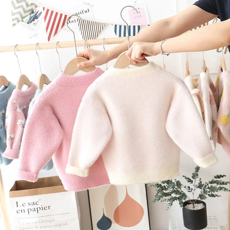 Girls sweater bottom knit sweater foreign style thick mink cashmere girl new autumn winter children pullover girl baby