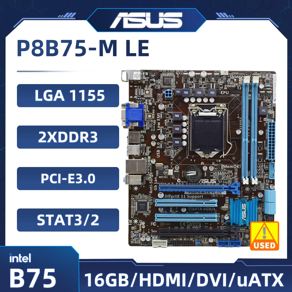 ASUS P8B75-M LE Motherboard LGA 1155 Intel B75 2×DDR3 16GB support Core i3-2130 G2020 3240 2320 3570 3770 G540 cpu Micro ATX