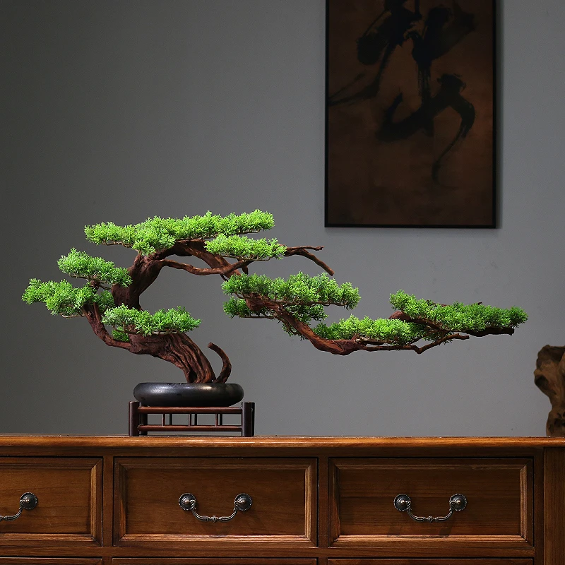 Simulated welcoming pine, fake pine, bonsai, living room, dining area, wine cabinet decorations, tea room, hotel Zen ornaments