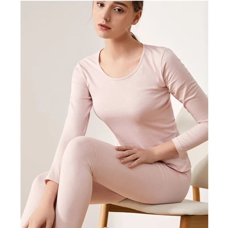 Mulberry Silk Thermal Underwear Silk Cotton Women Autumn Winter Slim Fit Solid Color Warm Bottomed Tops And Pants