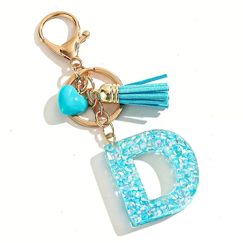 【New】Fashion Blue Glazed Stone A To Z Letter Keychain 26 Initials Alphabet Love Tassel Pendant Car Key Chain Women Jewelry GIfts