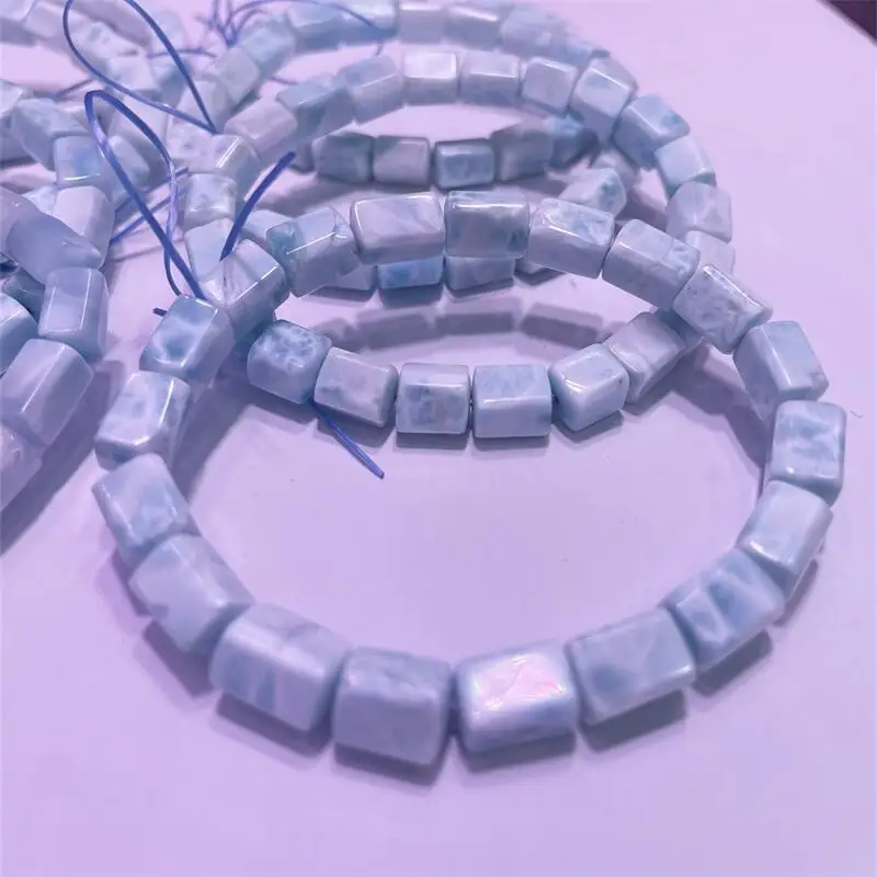 6.5MM Natural Larimar Cube Bracelet Handmade Fortune Energy Gemstone Mineral Woman Amulet Jewelry Gift