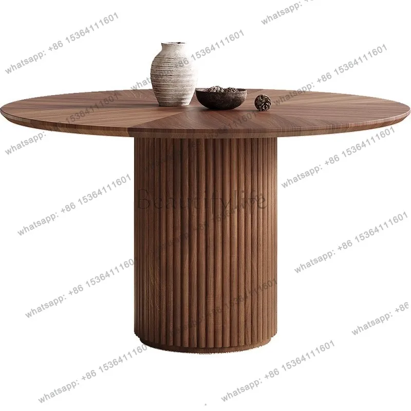 Nordic wabi style solid wood dining table round modern simple line cylindrical French retro home table