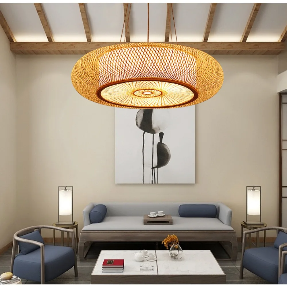 

Rattan Pendant Light Home Decoration Rustic Style Living Room Bedroom Ceiling Light Teahouse Pendant Lamp E27 Chandelier 40/60cm