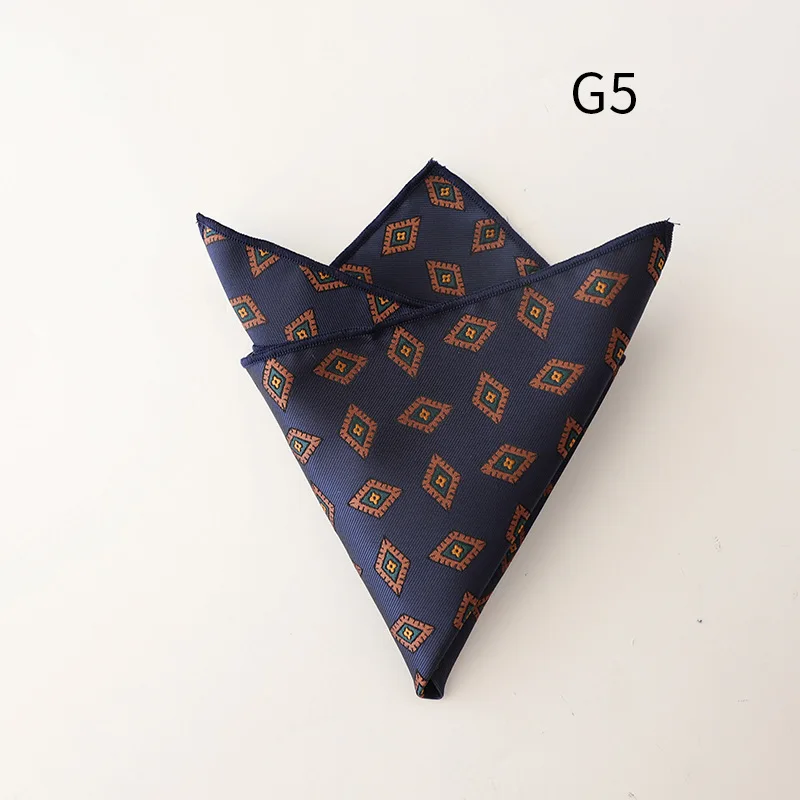 Men's Brand Handkerchief Vintage Geometric Pocket Square Soft Hankies Wedding Party Business Silk Colorful Chest Towel Gift Navy
