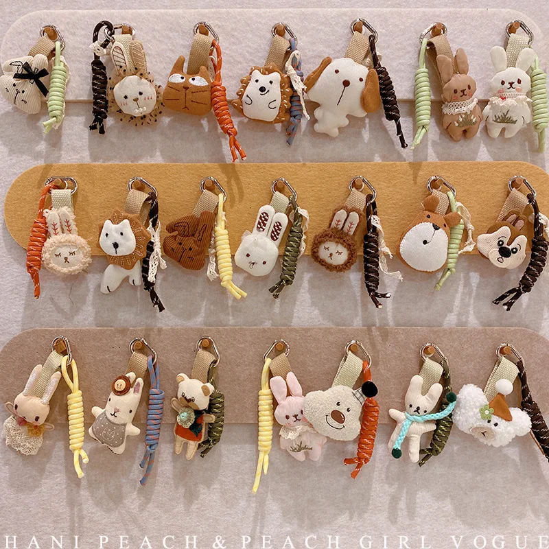 Fabric Pet Paradise Car Keychain Bag Charm Phone Lanyard for Women Forest Retro Ins Style Cute Animals Soft