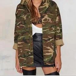 Fashion Women Camouflage Printed Coat Jacket Buttoned Zipper Bomber Jacket Autumn Outerwear Streetwear