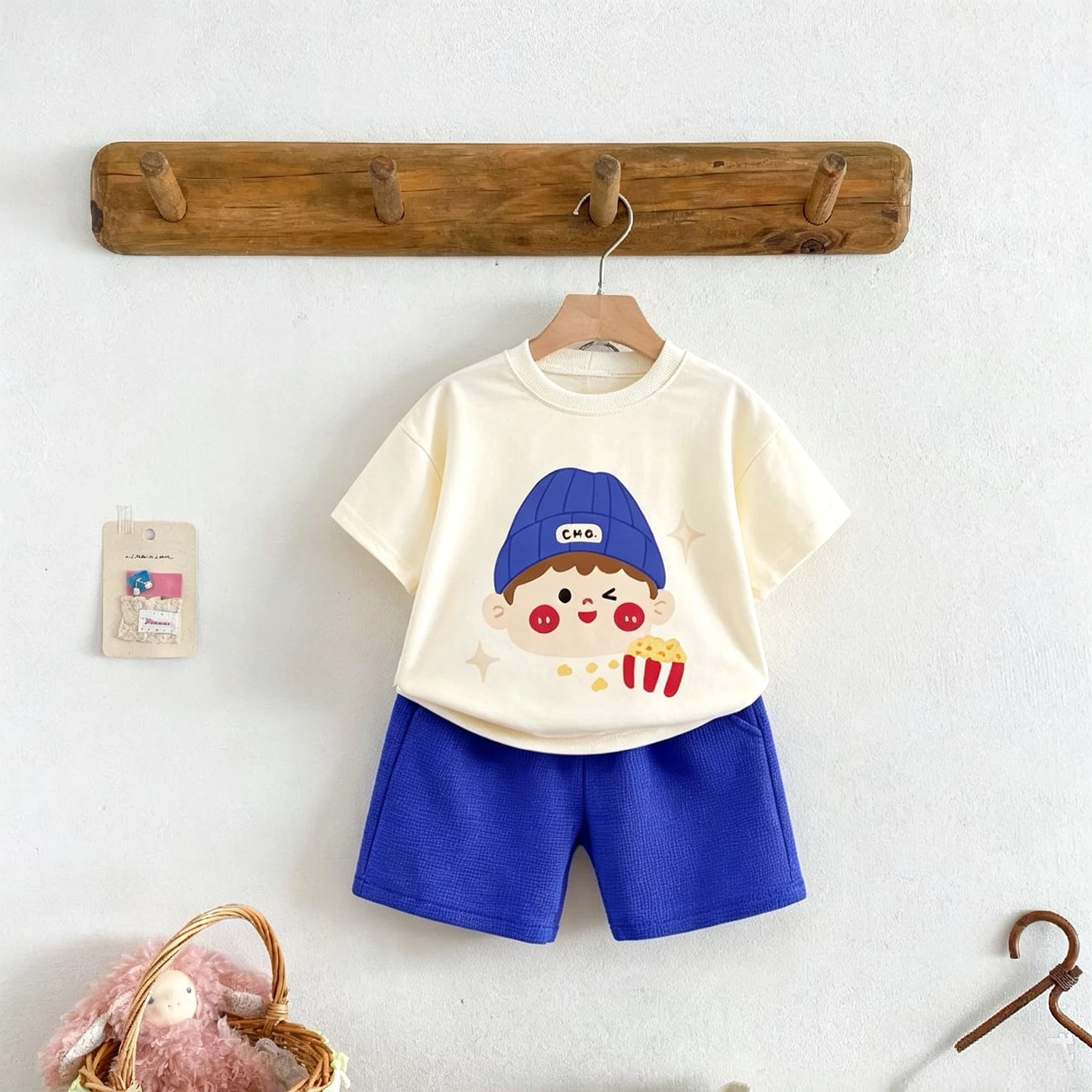 Short Sleeved Suit Children Summer Clothes Simple Fashion T-shirt + Shorts Casual Tracksuit Kids Girl Boy Home Clothes 2pc/set