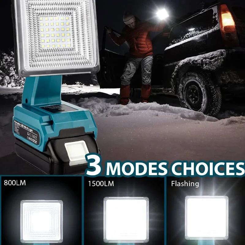 Dla Makita 18V akumulator litowo-jonowy LED lampa robocza 25W latarka przenośna awaryjna lampa powodziowa lampa kempingowa z portami USB i Type-C