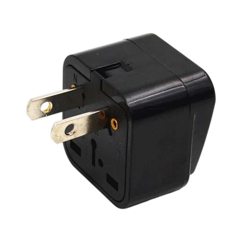 LX0B US Two-Flat-Pin Power Transfer Piece With Front Receptacle Face, Small Black ABS Housing for Office Desk Use, Home Outlet