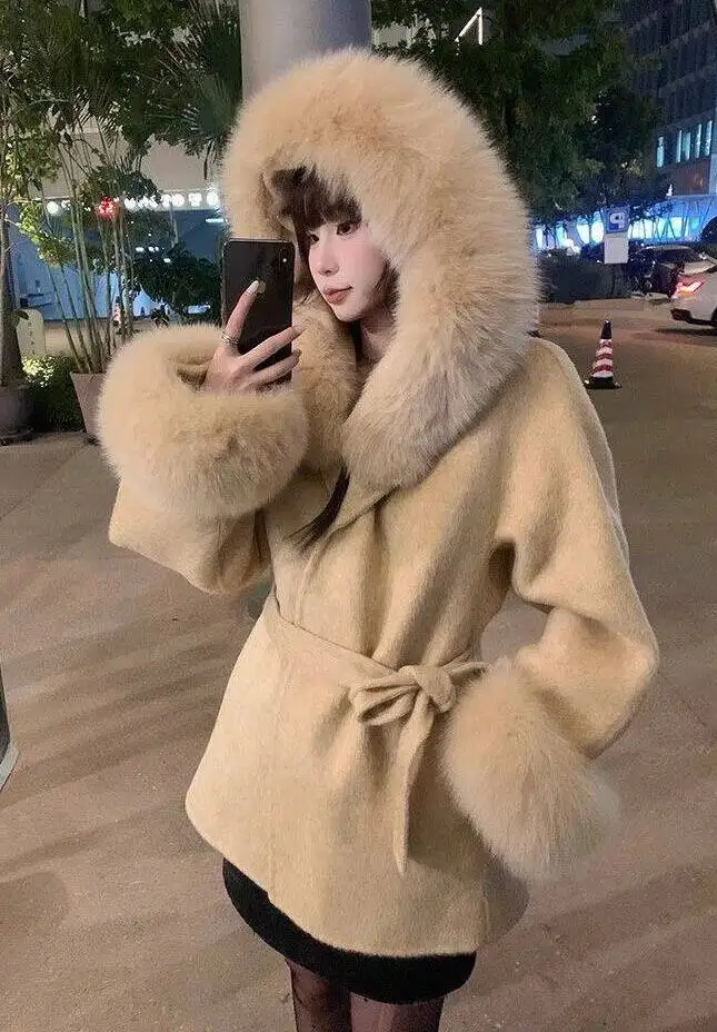 

Шерстяные пальто, женское шерстяное пальто, коричневое женское зимнее твидовое пальто из шерпа, лоскутное контрастное многослойное пальто на пуговицах с эластичной резинкой на талии