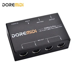 DOREMiDi MIDI THRU-6 Pro Box MIDI Splitter + filtr służy do konwersji 1 wejścia MIDI na 6 wyjść MIDI + wyjście MIDI USB