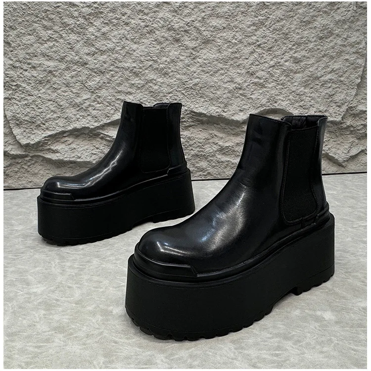 2025 Men's Short Height Increasing Ultra Thick Sole Chelsea Slip-On Platform Lightweight Thick Sole Height Increasing Boots
