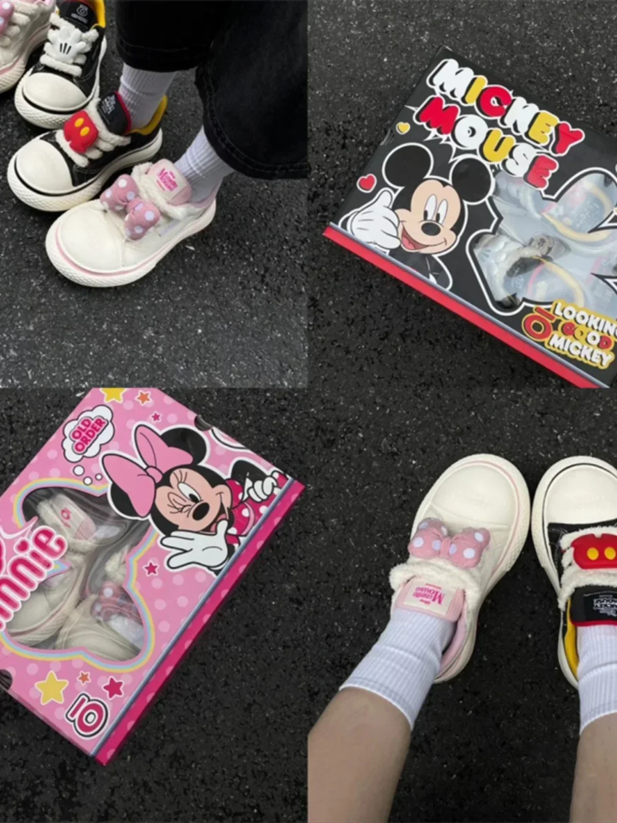 Disney Mickey Co Branded Black Versatile Canvas Shoes Thick Sole Couple Big Head Shoes Casual Shoes Children\'s Shoes Gift