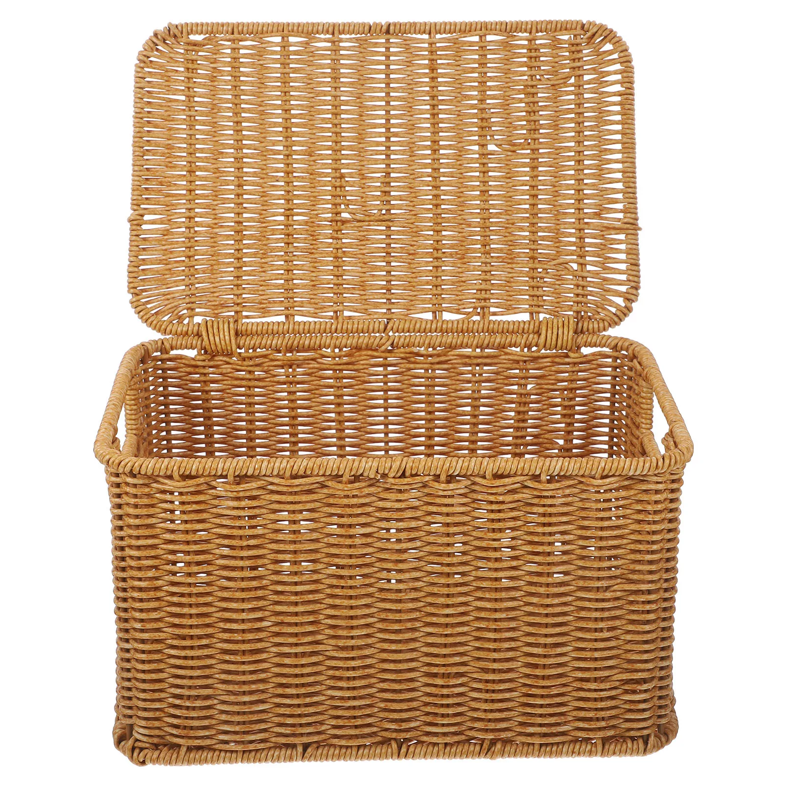 Rattan Woven Storage Basket Desktop Sundries Holder Lidded Clothes Storage Box Sundry Bath Towel Container 29X19X17cm