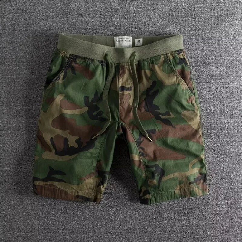 Mens Cargo Shorts Elastic Waist Camo with Draw String Short Pants for Men Camouflage Green Designer Comfortable Clothing Y2k New