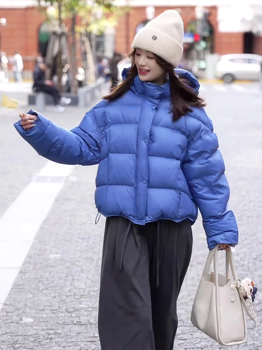 Or Puffer Jaet Abrigo informal con capucha para mujer, plumón de pan blanco, ropa de abrigo cálida, abrigo de ocio Ci azul