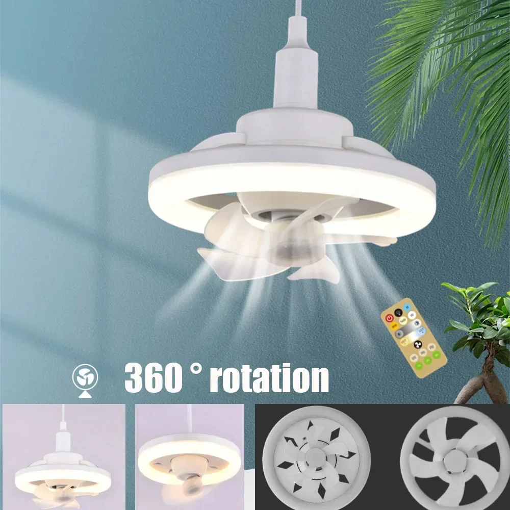 

50w Ceiling Fan E27 and Remote Control 360 ° Rotation Cooling Electric Fan Chandelier with Led Lights Remote for Home Decor