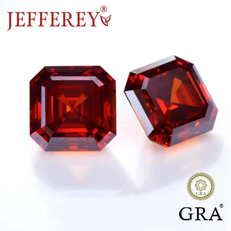 Plated Pomegranate Red Loose Moissanite Asscher Brilliant Cut D VVS Lab Gemstone Stones 1CT-3CT For Jewelry Marking with GRA