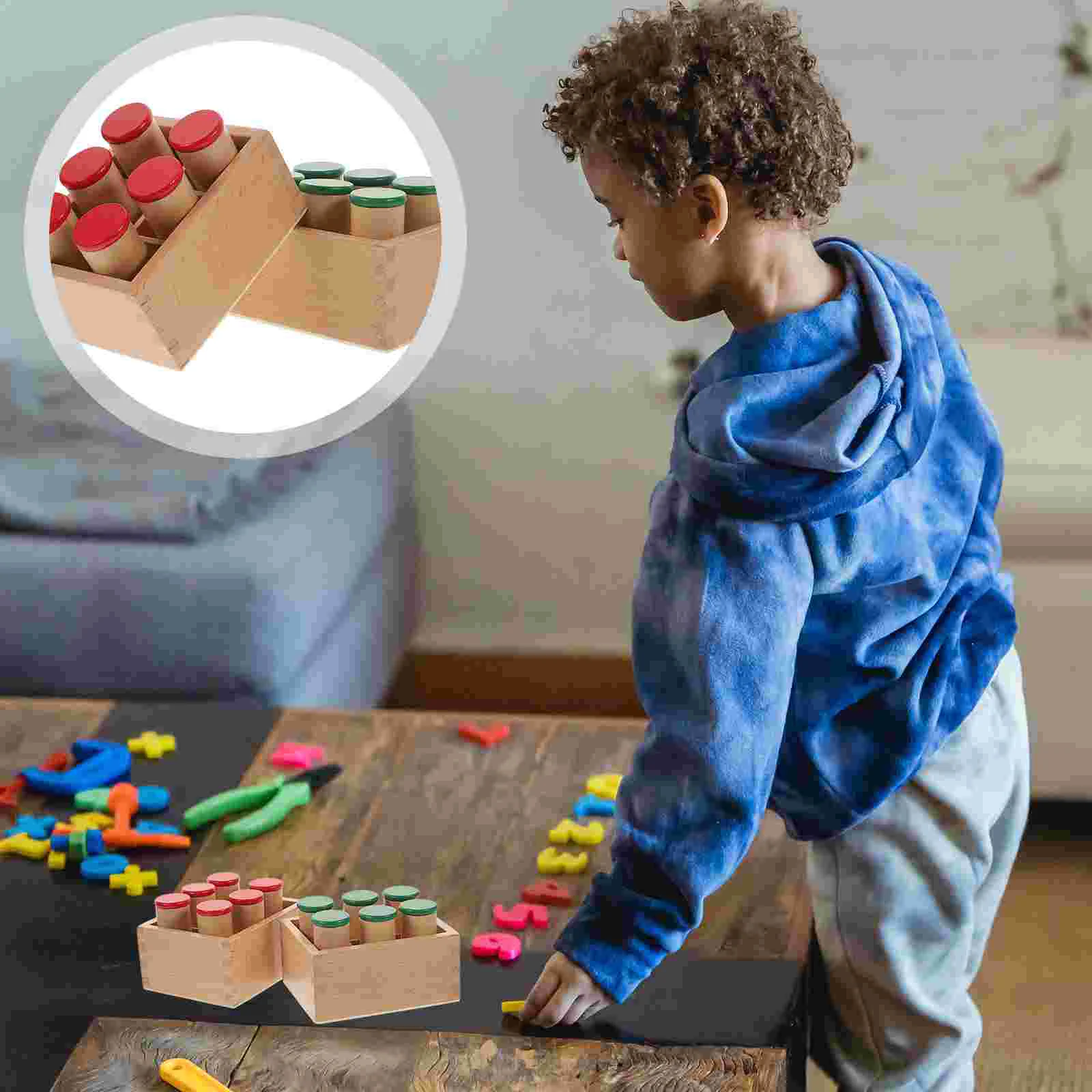 Brinquedos das crianças alto-falante sensorial de madeira crianças brinquedo quebra-cabeça jogo treinamento cilindro som concentração infantil