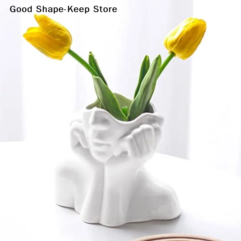dailyBohemian Facial Design Vase with Inner Groove Design Elegant Vase for Home Living Room Bedroom Shelf DisplayDaily products