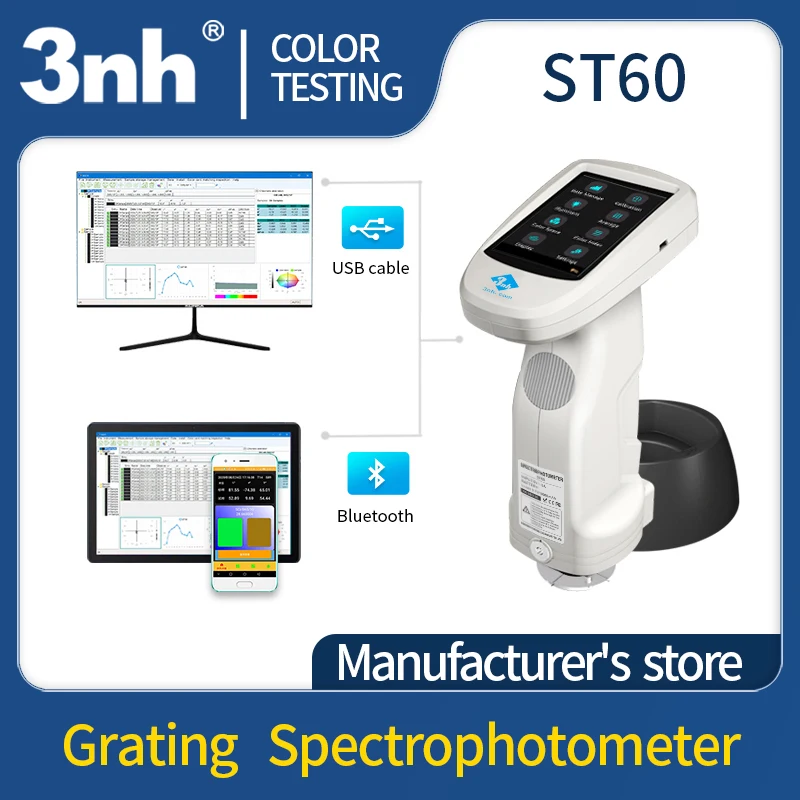 3nh ST60 Portable Spectrophotometers Portable Color Analyzere CIE LAB,XYZ,Yxy,LCh,CIE LUV Colorimeter Plastic Printing Dyeing