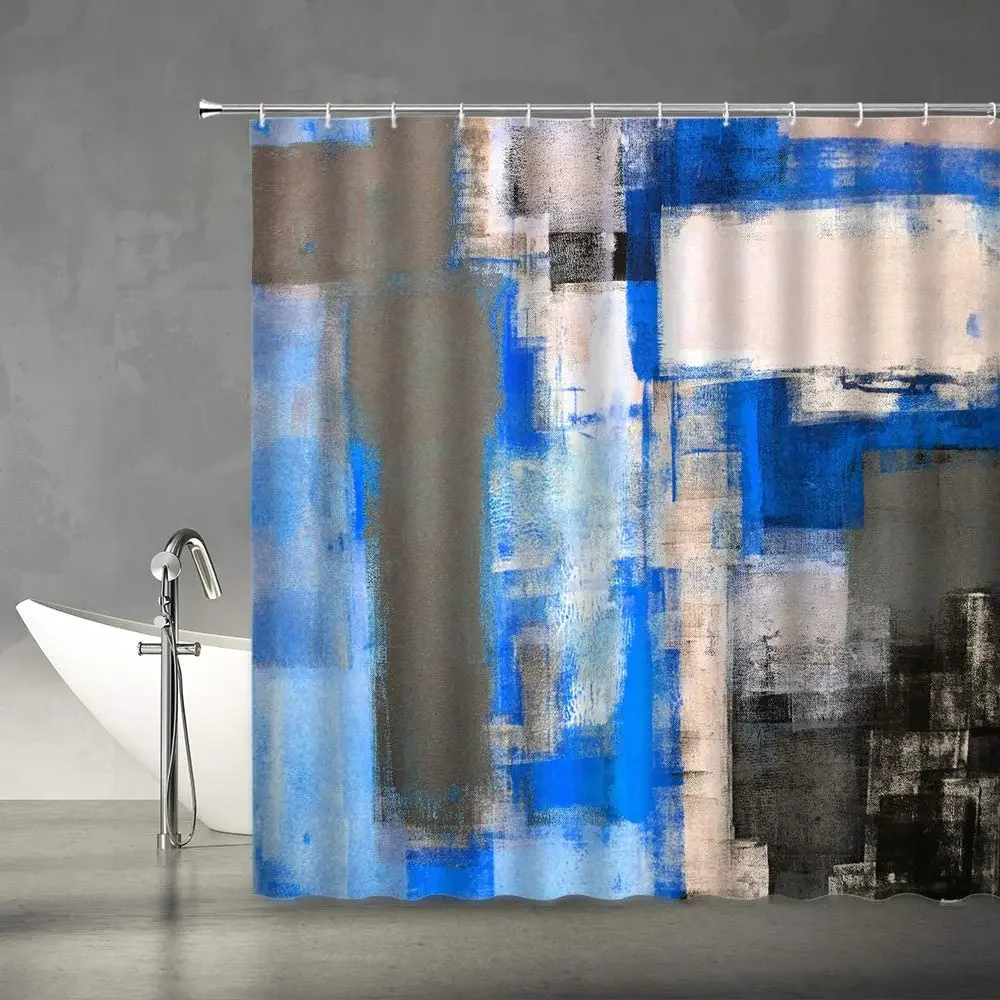 Gray and Yellow Shower Curtain Abstract Art Grunge Style Brushstrokes Oil Painting Ombre Design Modern Fabric Bathroom Decor Set