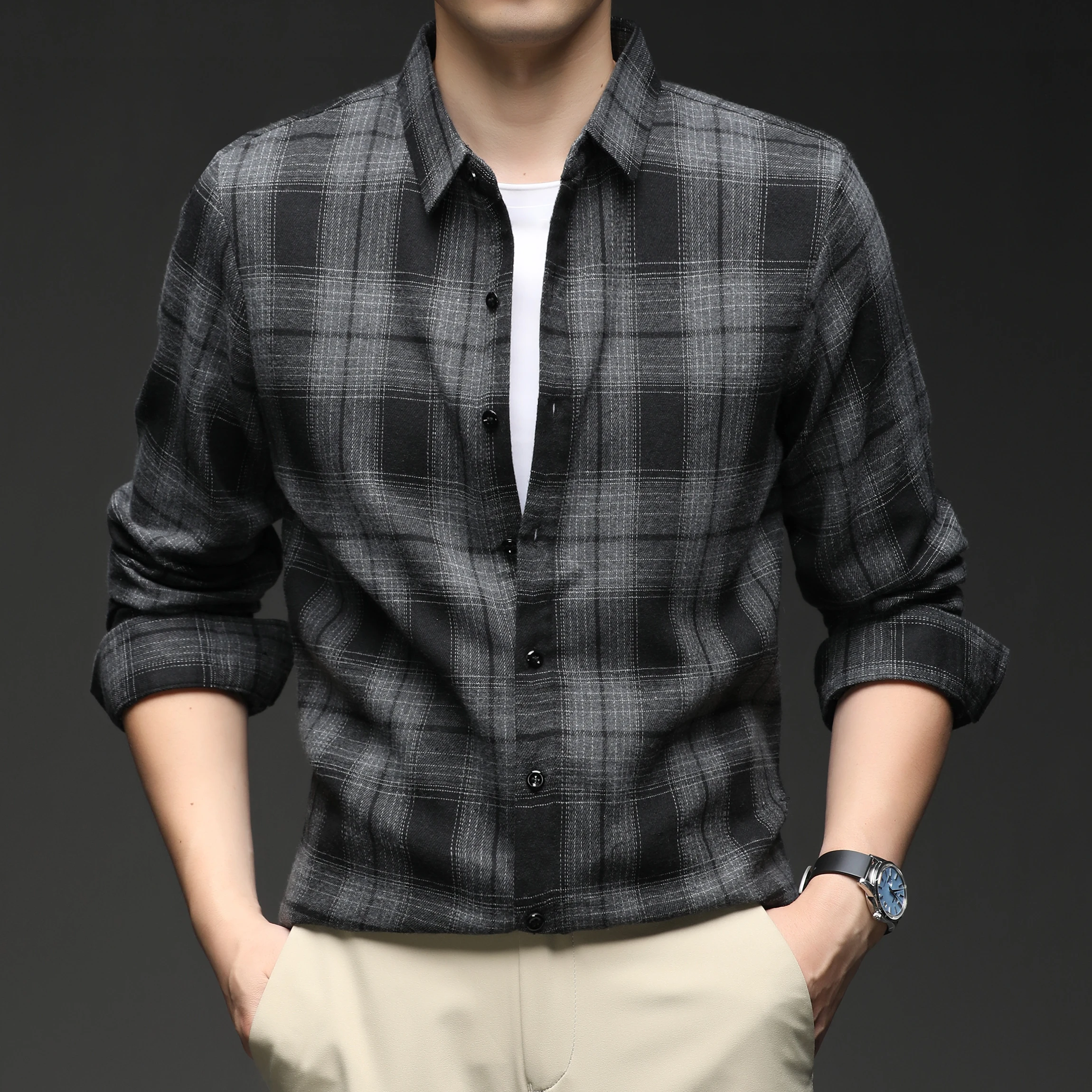 

Мужская повседневная фланелевая рубашка с длинным рукавом, винтажная, в клетку, универсальная, для многослойных образов, осенне-зимняя, модная, удобная, из полиэстера.