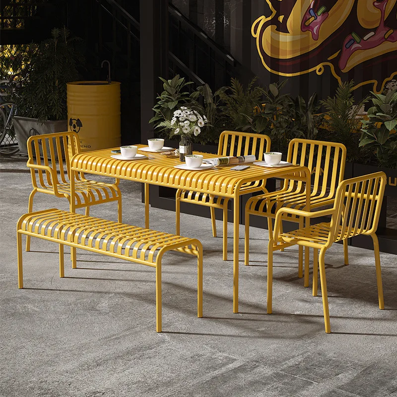 

!@Modern Industrial Style Metal Dining Table Chair Set for Outdoor Courtyard Roof Road Cafe Leisure Milk Tea Shop Kitchen Use