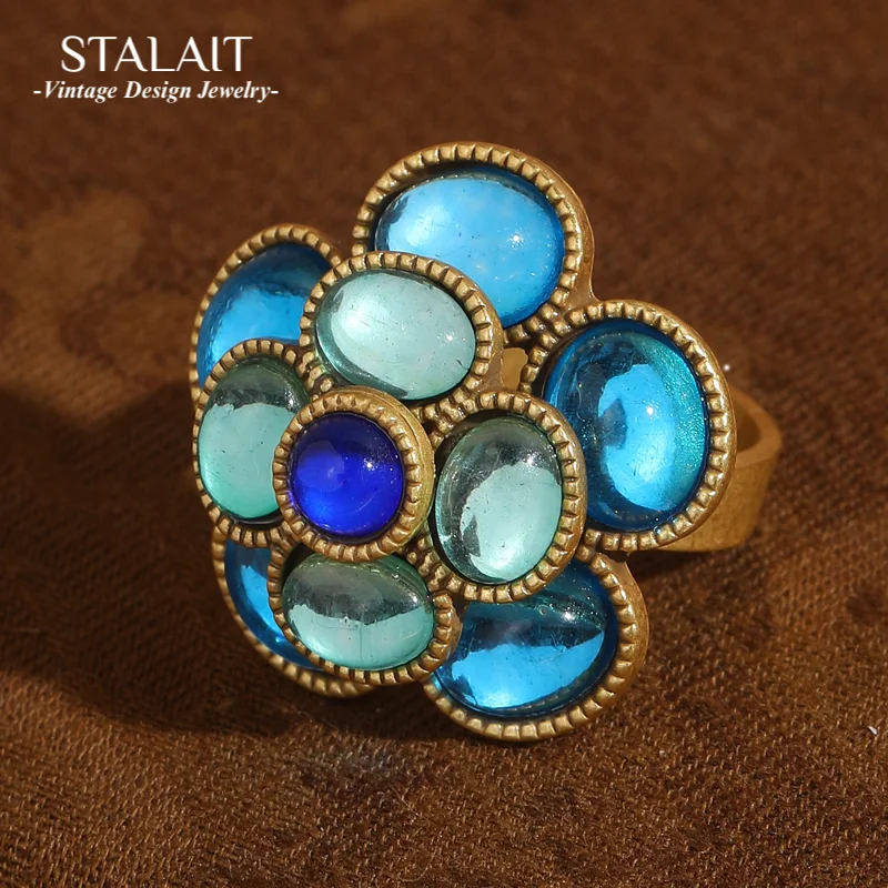 

Vintage Crystal Rings Natural Stone Blue Camellia Flower Antique Gold Color Valentine Day Gift For Girlfriend New In 2025 Trendy