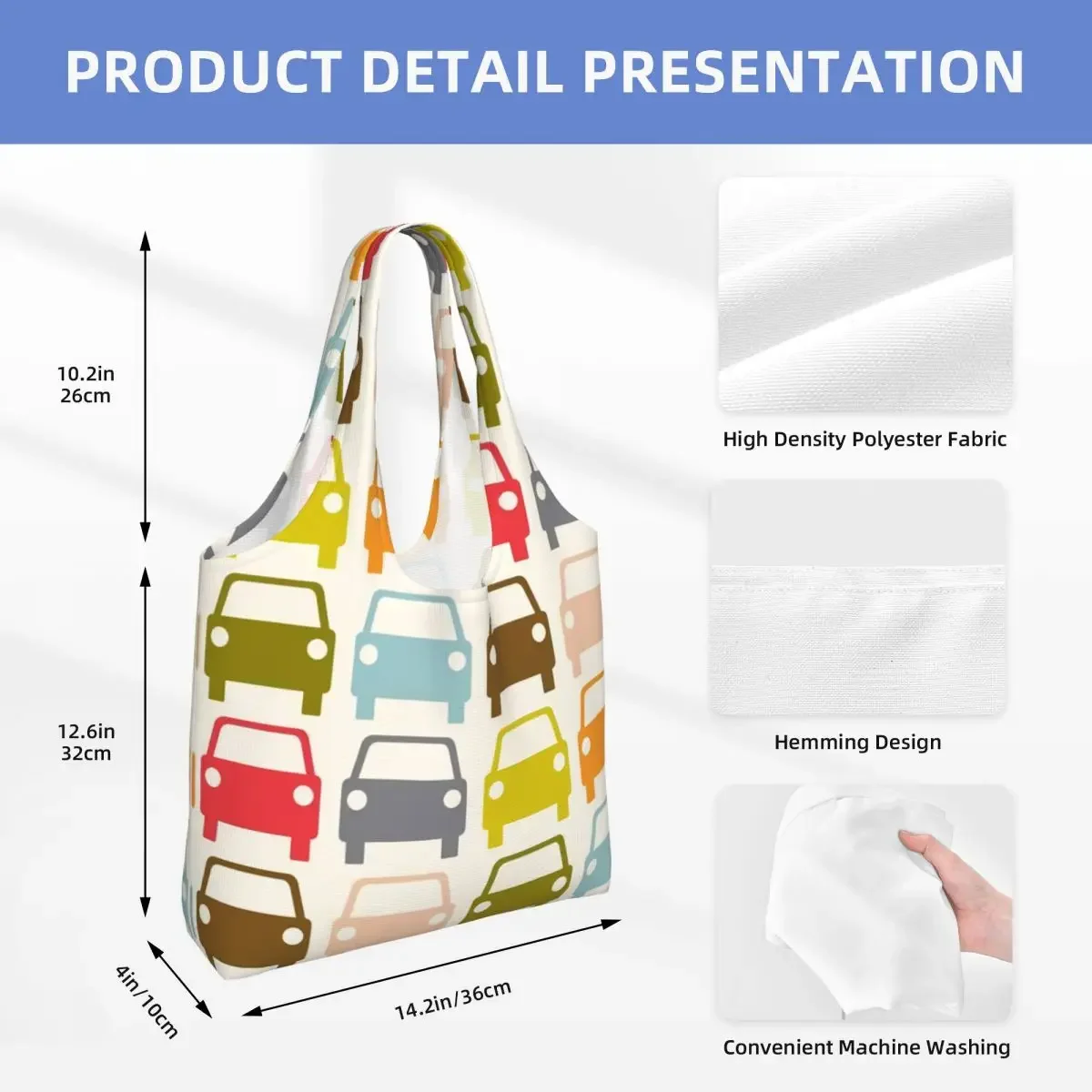 Fashion Printing Car Park Pattern Colorful Shopping Tote Bag Portable Canvas Shopper Shoulder Bags Photography Handbags