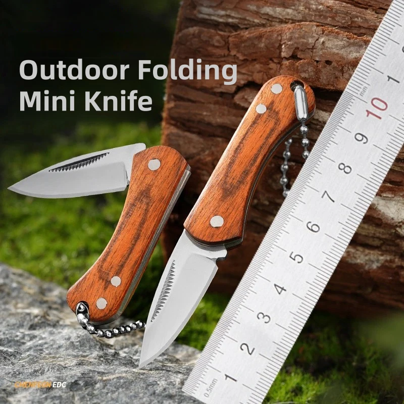 Stainless Steel Folding Knife Lockless Pocket Knife Colorful Wood Portable Mini Portable Knife Keychain Fruit Knife