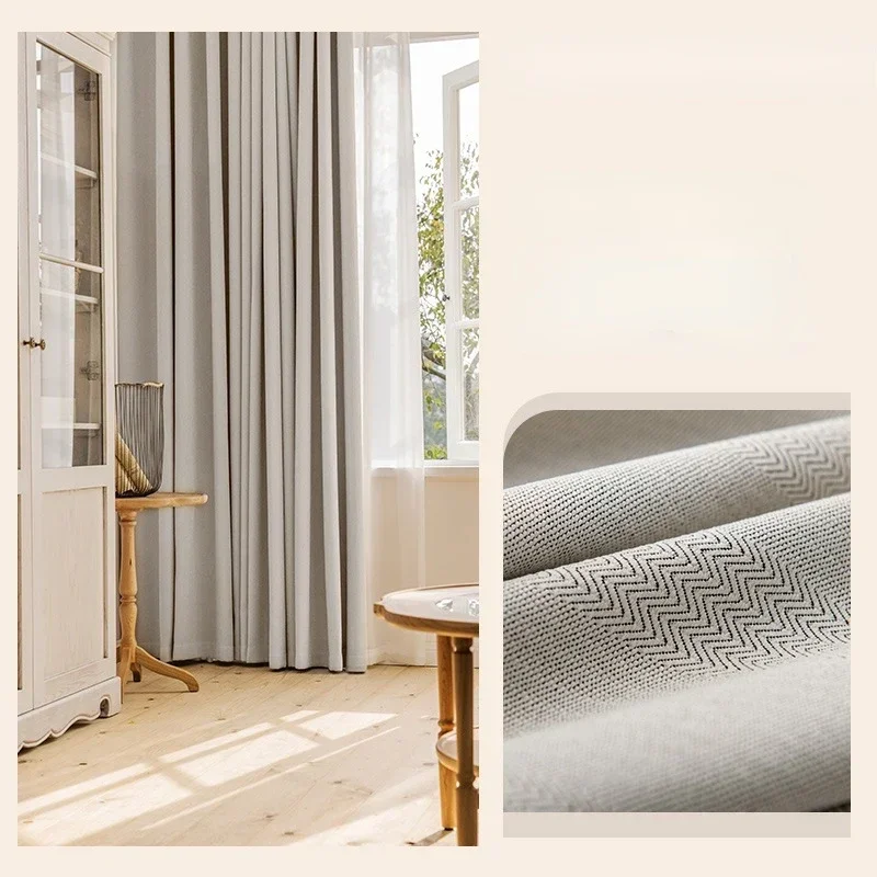 Double-sided Cotton Linen Solid Color Blackout Curtains for Living Room Bedroom Sunshade Sunscreen Bay Window Custom Size