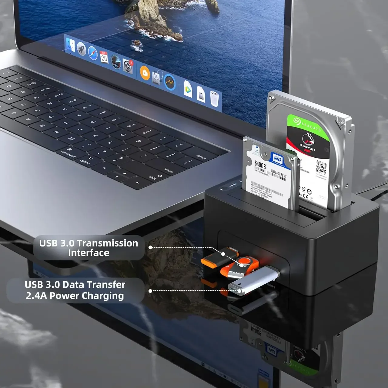 MAIWO Dual Bay 2.5 3.5 Inch SATA HDD SSD with Offline Clone for 3X USB3.0 Hub Extension 48TB Capacity Hard Drive Docking Station