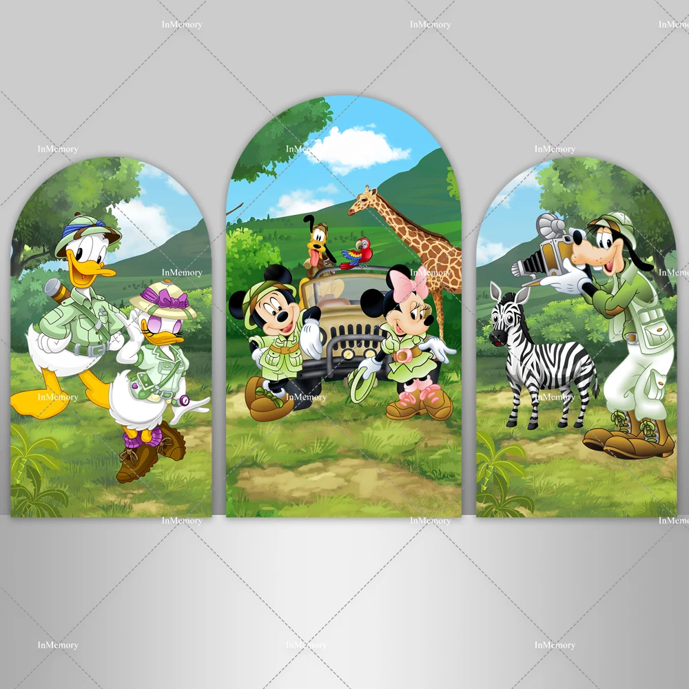 Safari Mickey Arch Backdrop Cover for Boys Birthday Party Chiara Background Duck Daisy Kids Jungle Party Photography Banner