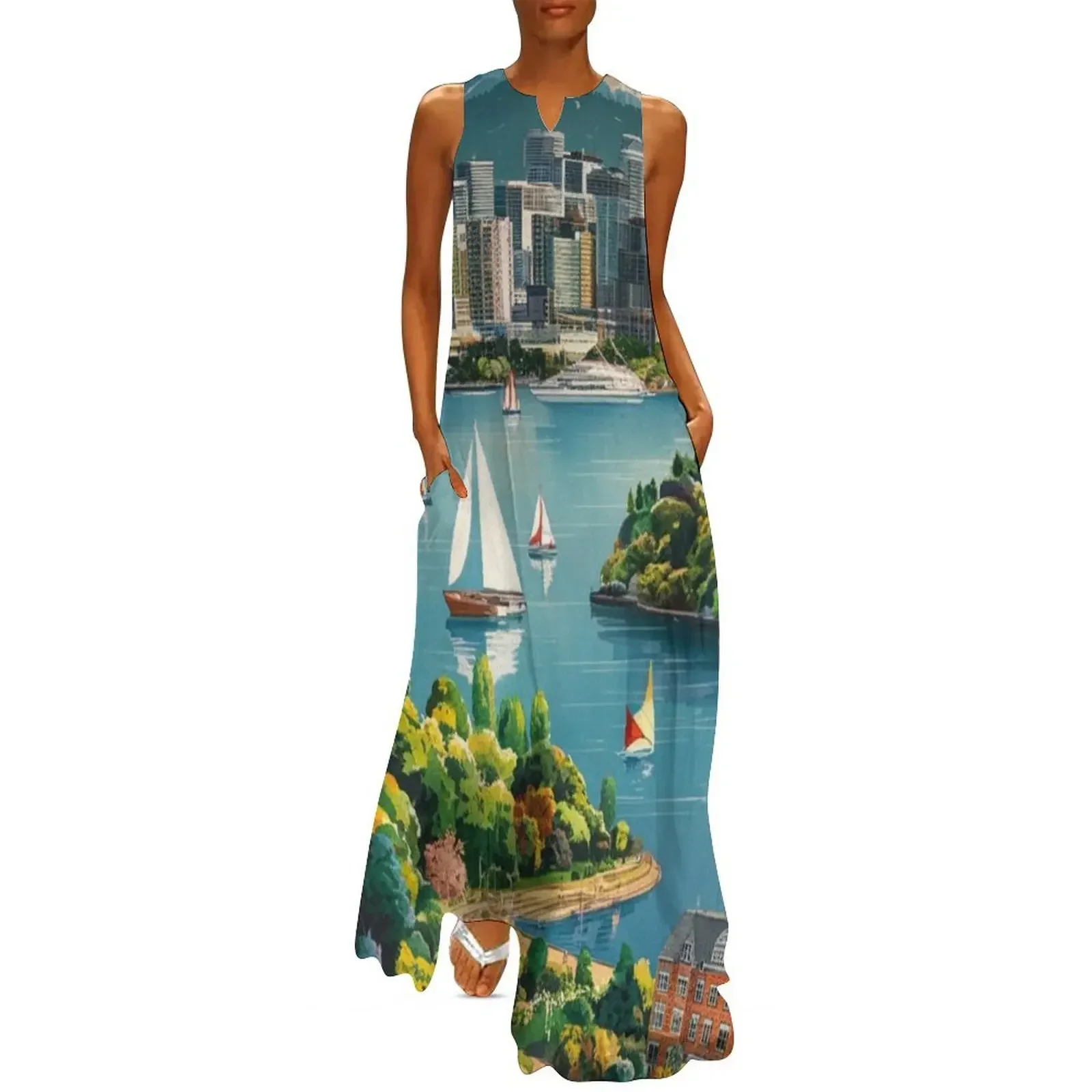 

Vancouver Vintage Travel Poster Long Dress loose summer dress dresses ladies 2025 summer dress for woman Prom gown