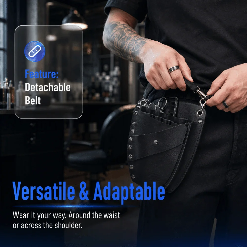 Waist Shoulder Belt Hair Shear Storage Bag Rivet Clips Durable Stitching Scissors Belt Pocket Design Barber Scissor Holder
