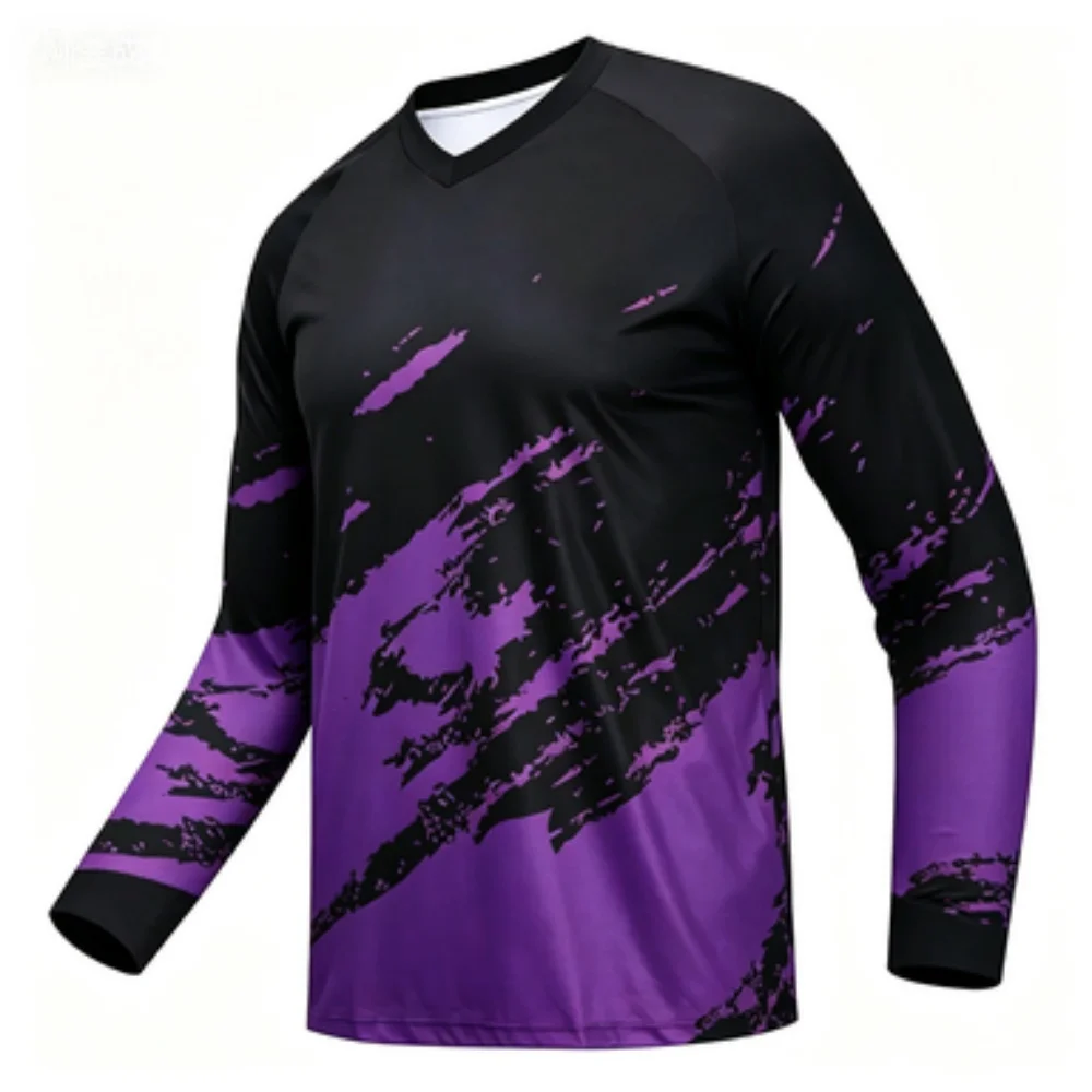 Men's Trendy Sports Long-sleeve T-shirt V-neck Color Block Casual Top Breathable Comfortable Daily Wear